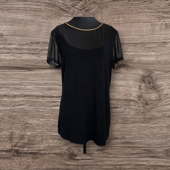 ⭐️Nygard Collectiin Black Sheer Sleeve Top With Gold Accents Size L - Picture 1 of 5